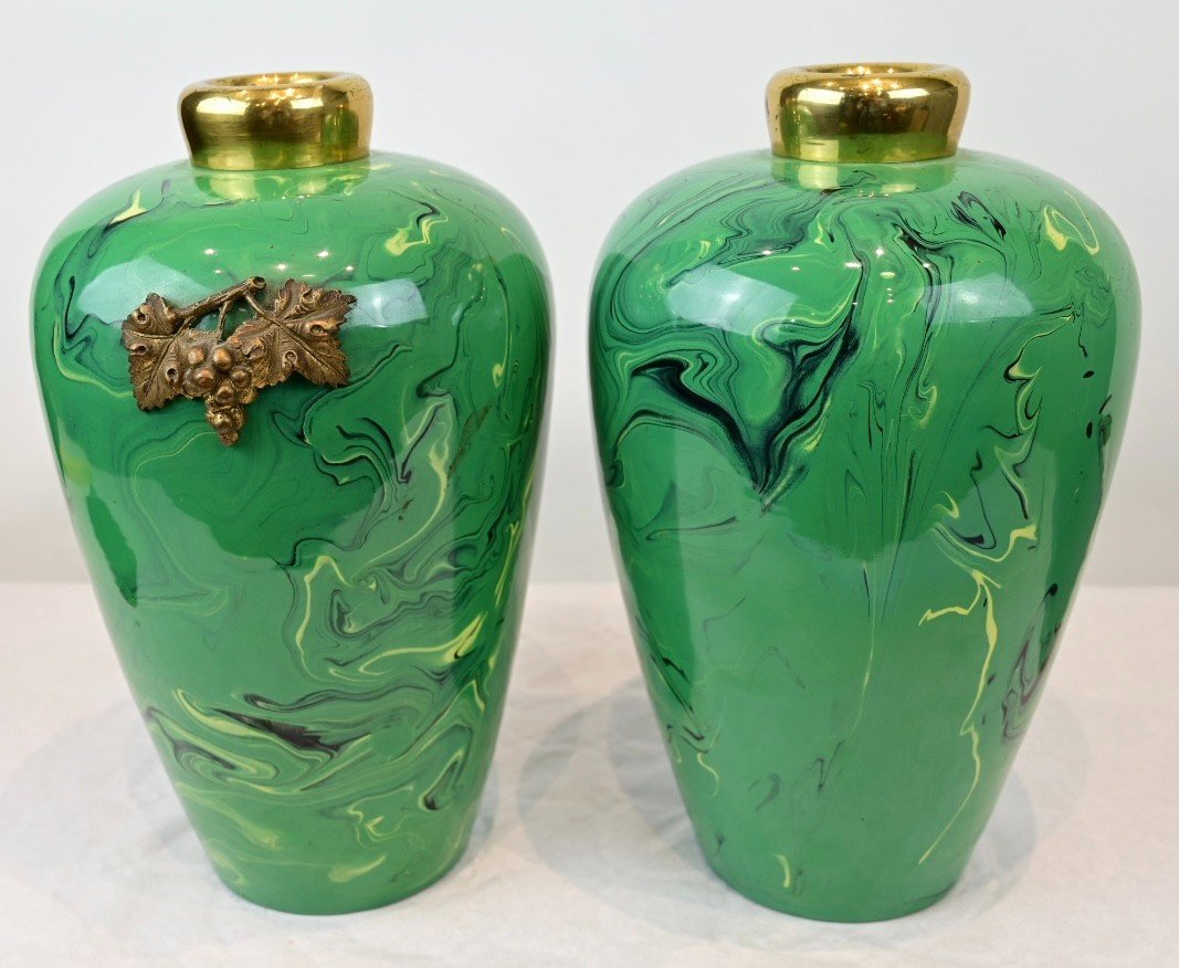 Pair Of Marbled Ceramic Vases - Italy 1950s-photo-4
